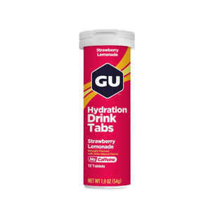 GU Hydration Drink Tabs Strawberry Lemonade elektrolyten bruistabletten in een compacte koker van 12 stuks