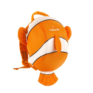 LittleLife Animal Toddler Backpack clownvis kinderrugzak in oranje met veiligheidstuigje en handige ritssluiting