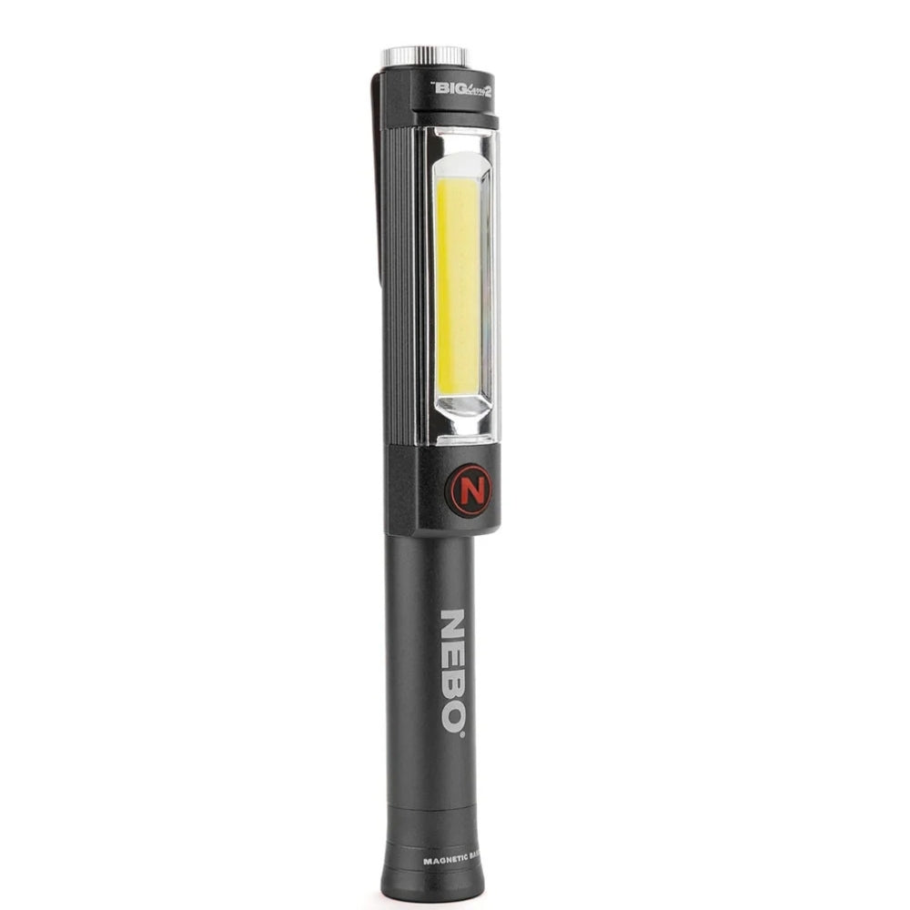 Nebo Big Larry compacte zaklamp en COB LED werklamp in metaal met handige magneetclip in zwarte kleur
