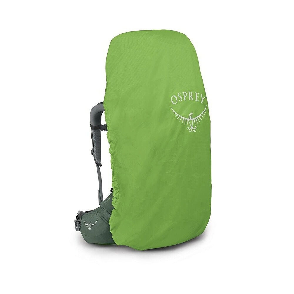 Osprey Ariel 65 groene dames rugzak achterkant met AirScape draagsysteem, verstelbare schouderbanden en heupgordel