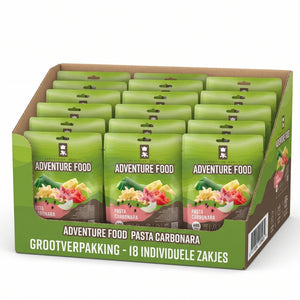 nture Food Expedition Breakfast bulkdoos 18 stuks
Alt-tekst: Adventure Food Expedition Breakfast in een kartonnen bulkdoos met 18 individuele maaltijdzakjes van 600 kcal.