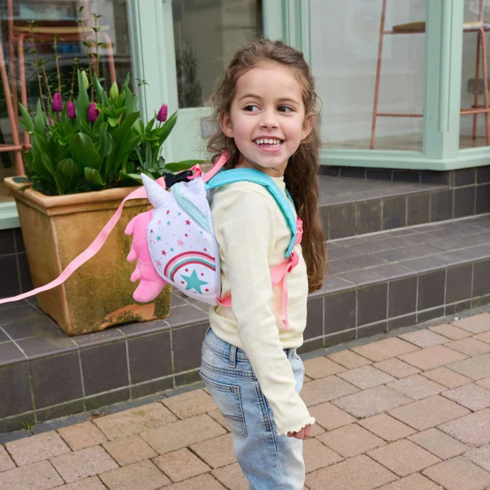 Animal Toddler Backpack kinderrugzak in de vorm van een roze eenhoorn met een gouden hoorn en comfortabele schouderbanden 5