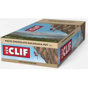 Clif Bar White Chocolate Macadamia Nut energiereep in folieverpakking met witte chocoladestukjes en macadamianoten