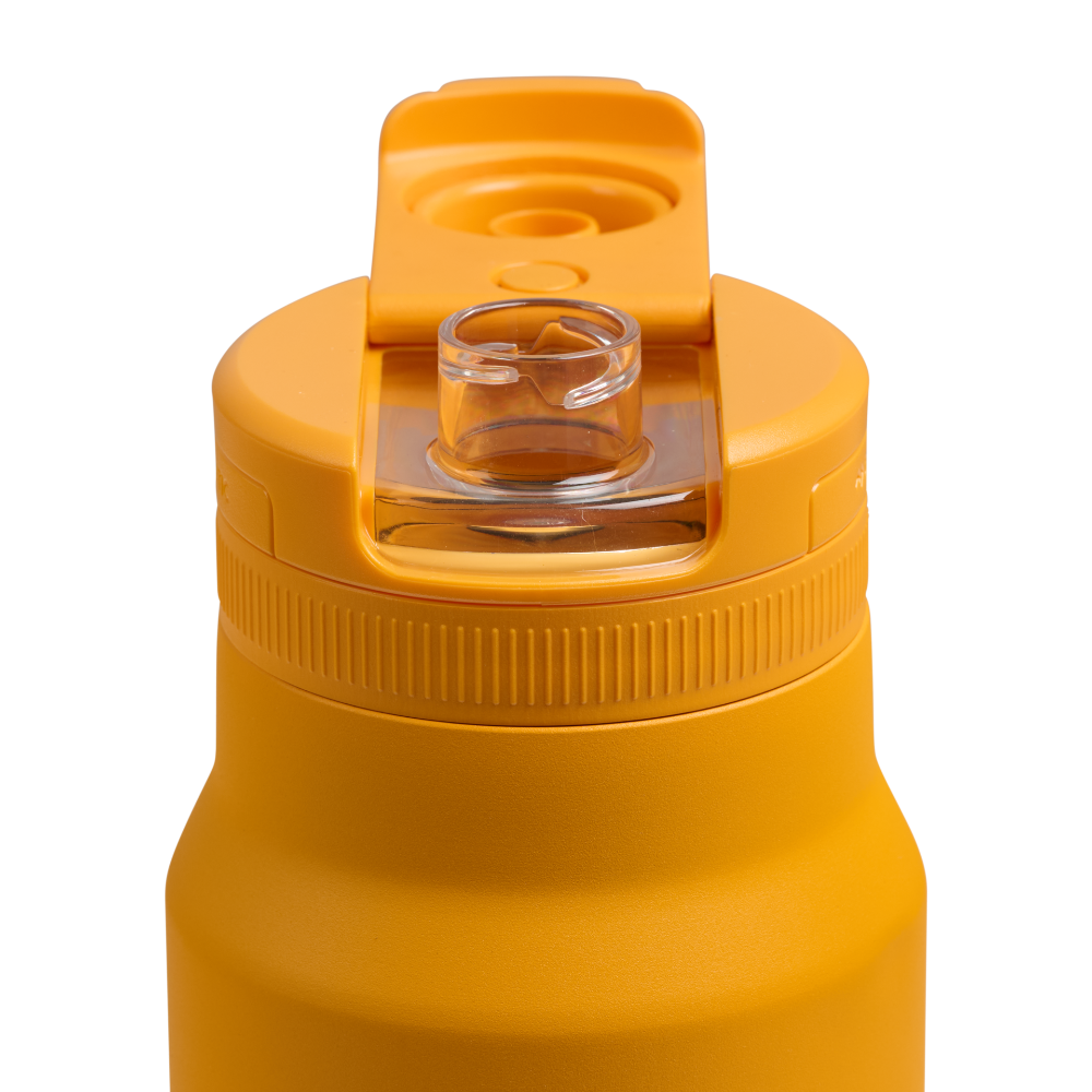 Dometic Chug Bottle 1L ingezoomd op de gele dop met handgreep