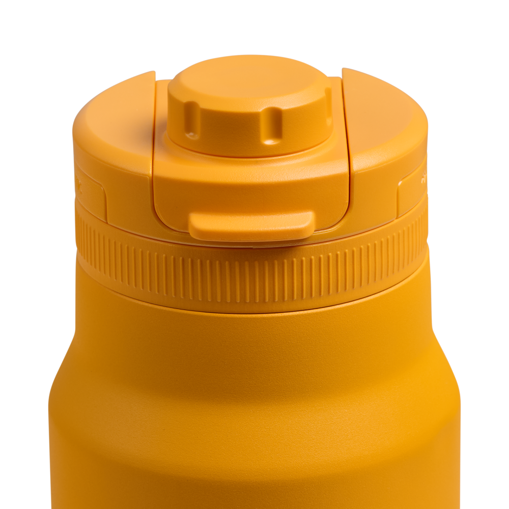 Dometic Chug Bottle 1L bovenkant van de gele fles inclusief de dop   