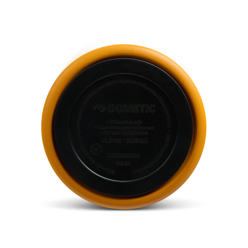 Dometic Tumbler 350ml gele deksel met schuifopening gezien van bovenaf