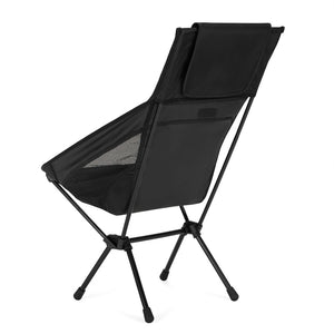 Helinox Sunset Chair zwarte kampeerstoel, zijaanzicht toont de rugleuning en stoelpootconstructie