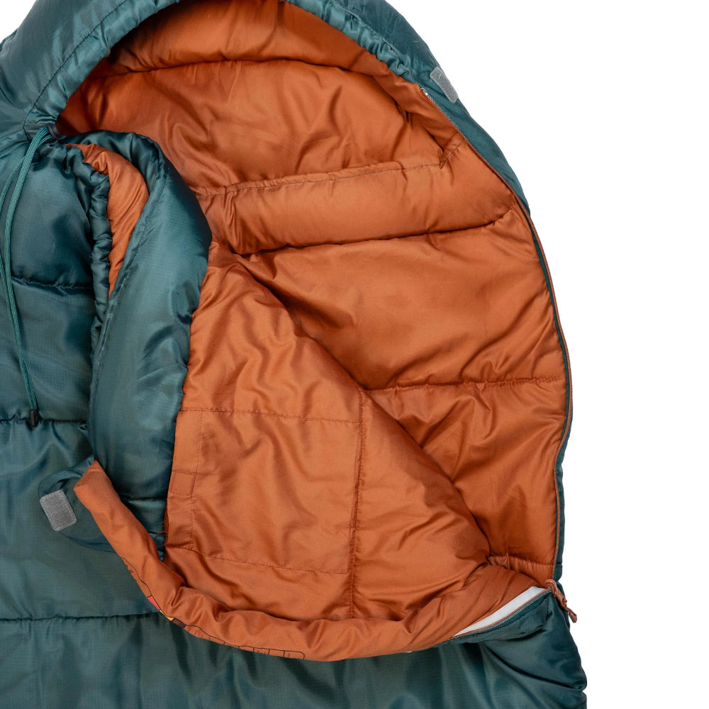 Highlander Rayet 350 comfortabele kampeerslaapzak in de kleur Pine Green met rits en warme vulling3