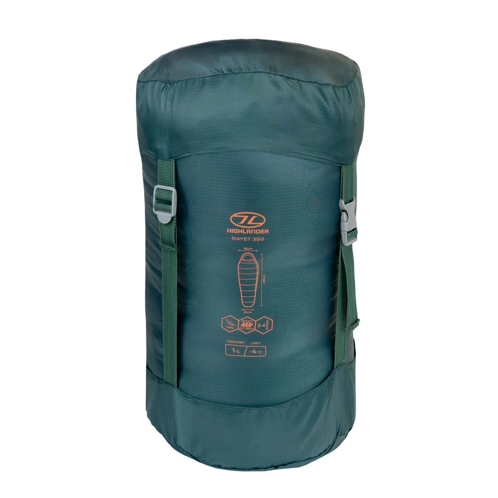 Highlander Rayet 350 comfortabele kampeerslaapzak in de kleur Pine Green met rits en warme vulling7