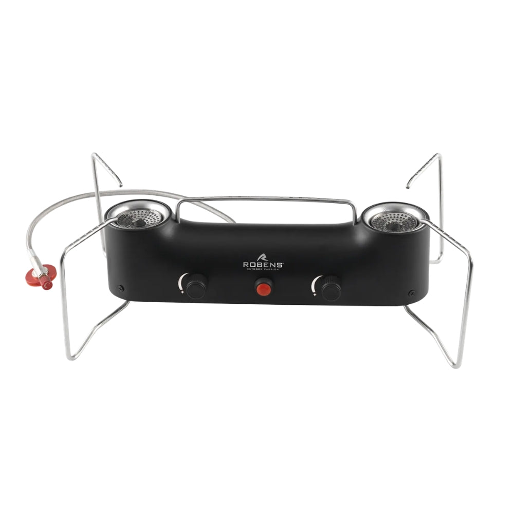 Robens Fire Finch Double Stove zwarte tweepits campinggasbrander met twee branders en gasslang