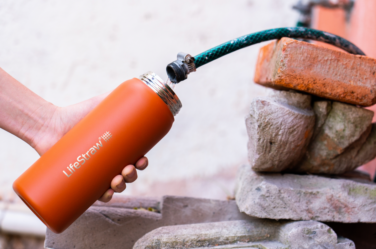 Lifestraw Waterfles Oranje | Roestvrij Staal | 1L | Waterfilter - Outdoor Food