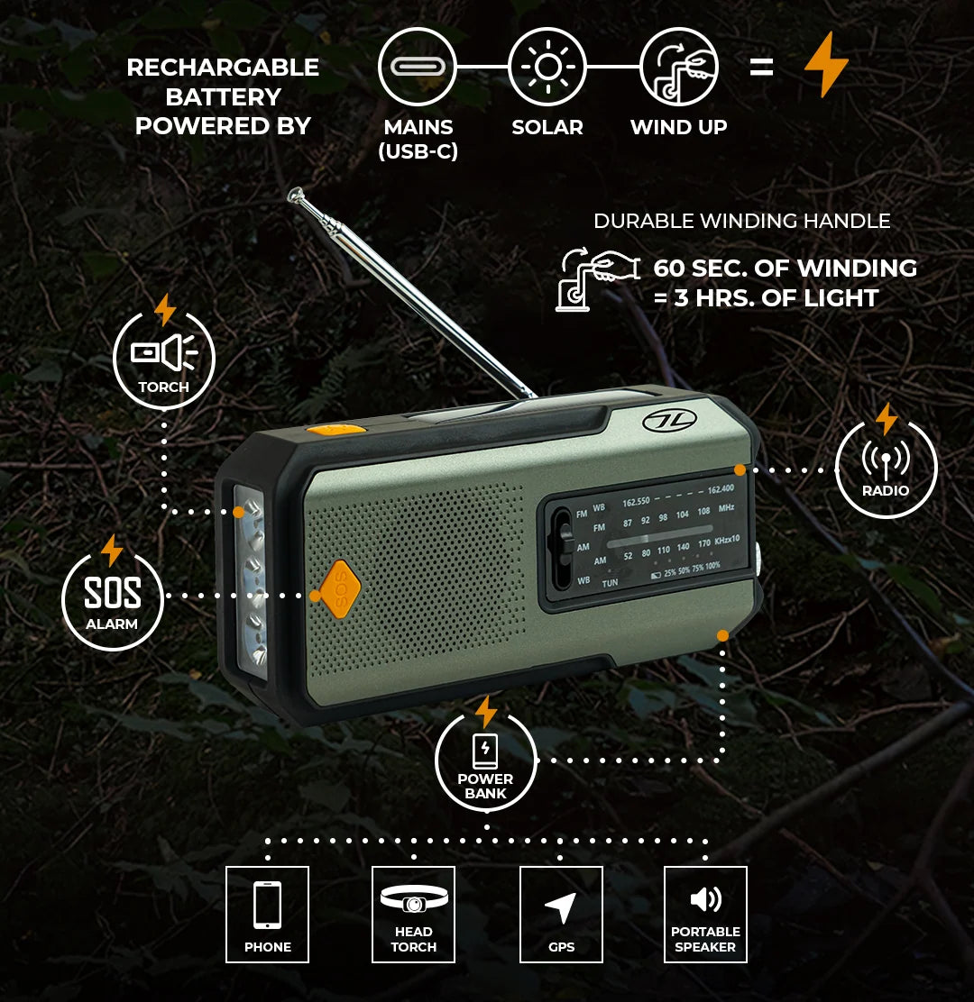 Highlander - Highlander Survival Radio Olive Green • Noodradio Zaklamp