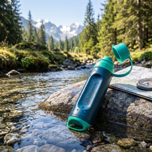 Lifestraw Peak Series Solo compact waterfilter in de kleur lichtblauw Blue Raspberry.
